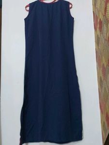 Navy Blue Polyester Kurta Sleeveless