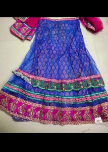 Embroidered Blue Silk Blend Ethnic Skirt New , Tag