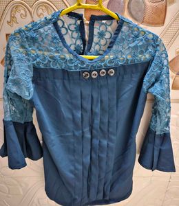 Elegant Blue Lace Detail Top
