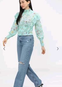 Tokyo Talkies Sea Green &amp; Yellow Floral Print