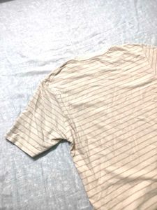 🤎 Soft Neutral Striped Crop Tee | Zara | Size M