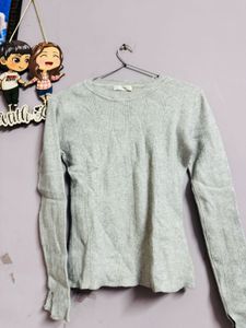 Gray Ribbed Long Sleeve Top