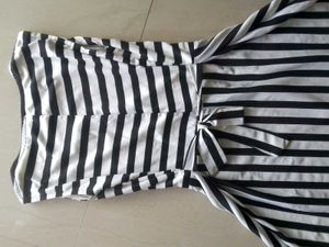 Stylish Black &amp; White Striped Dress with Jacket