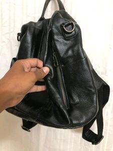 Black Leather Classic Backpack