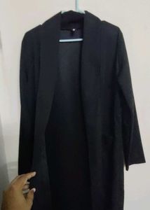 Sassafras Black Ribbed Longline Open Front Shrug