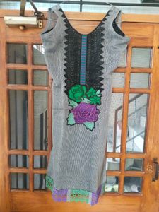 Elegant Black &amp; Gray Kurta With Legging And Dupatt