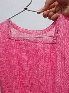 Pink Black Synthetic Cotton Girls Kurta