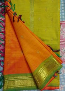 Orange &amp; Green Silk Saree