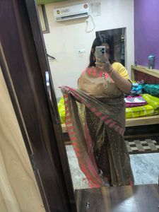 Khaki and pink saree