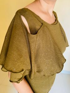 Olive Top with Ruffle Sleeves