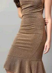 Glamorous Gold Glitter Ruched Party Dress