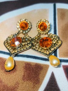Vintage Orange Stone Drop Earrings