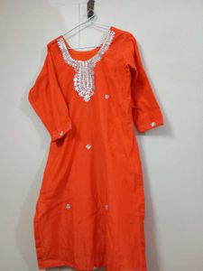 Orange Embroidered Kurta