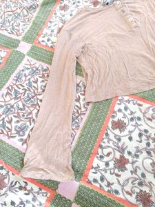 Comfy Cotton Full Sleeves Tan Crop Top For Women