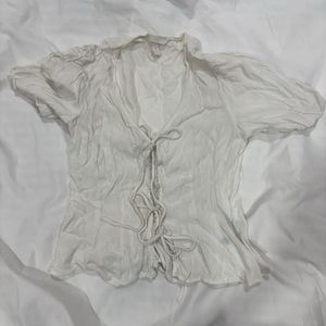 H&M White Cottagecore Tie-Front Top