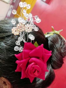 Red Rose &amp; Crystal Hair Clip