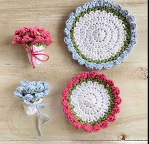 Crochet Rose Flower Coasters 💐