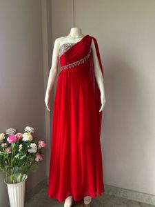 Red Premium One Sided Draped Gown