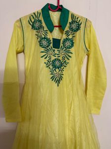 🆕 Yellow &amp; Green Embroidered Anarkali