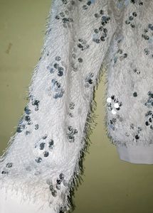 White Fur Glittering Top