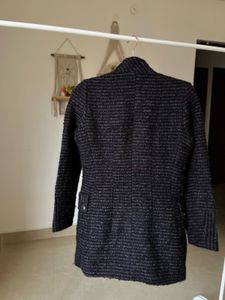 Elegant BLack-Purple Tweed Blend Coat