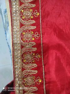 Beautiful Red Cream Silk Saree