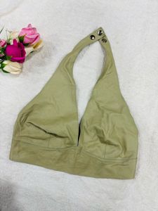 Green Leather Halter Top