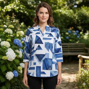 Blue Geometric Print Top