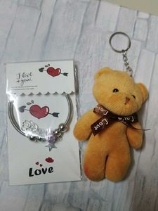Combo Of 1set bracelet And Teddy Keychain.
