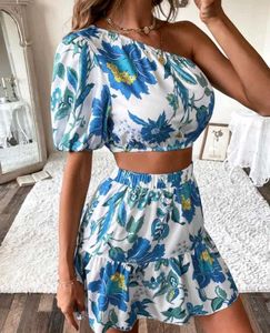 Floral One-Shoulder Crop Top &amp; Skirt Set