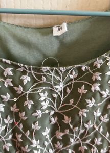 Olive Green Embroidered Dress with Jacket