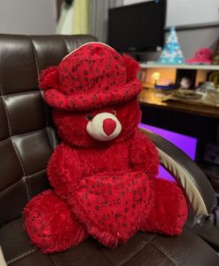 Red Plush Teddy Bear with Hat