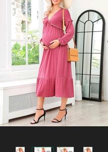 Pink Ruffle Detail Maternity Dress For a Mama
