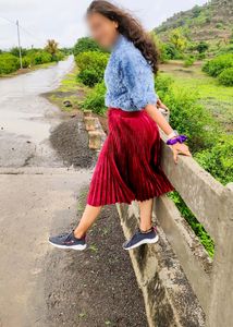 Pleated Metalic Cherry Red Skirt