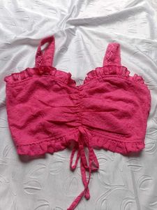 Embroidered Tie-up Ruched Top