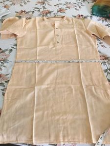 Round Neck Golden Kurta And White Pjama