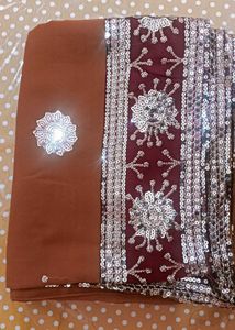 Elegant Brown Saree with Sequins