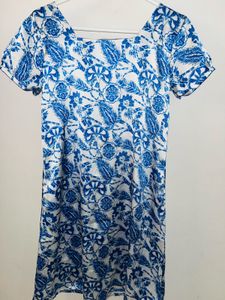 Blue Satin Floral Mini Dress