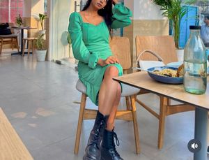 Green Ruched Mini Dress