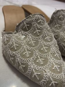Embroidered Pointed Toe Mules