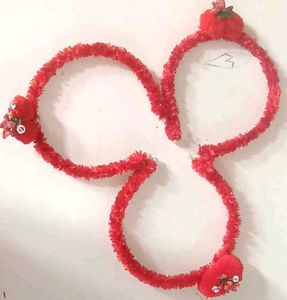 Red Chenille Embellished Headbands - Set of 3