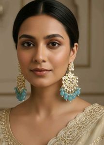 Blue Kumari Elegant Kundan & Bead Earrings