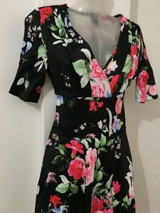 Floral Printed Black Dress
