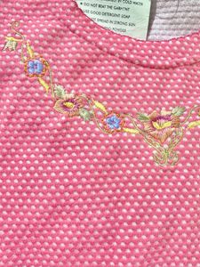 Pinteresty Pink Neck Embroidered Top