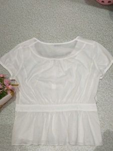 White Crochet Trim Top