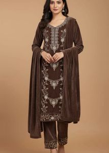Velvet Embroidered Kurta Set