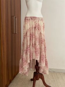 Floral Ruffle Asymmetric Skirt