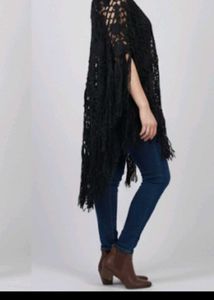handmade Boho Crochet Fringe poncho