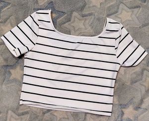 Square Neck Striped White Top 🤍