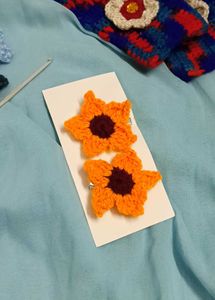 Sunflower Hair Clips - Crochet